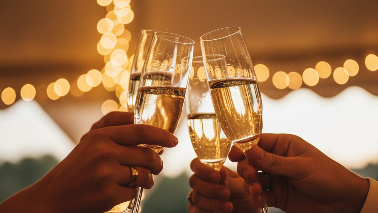 A best man raising a glass to give a wedding toast