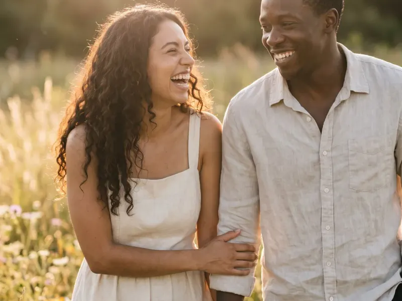 AI engagement photo example: a couple in a golden-hour field