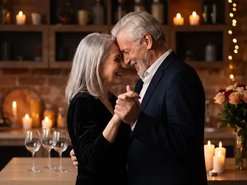 AI anniversary photo example: a couple slow dancing by candlelight